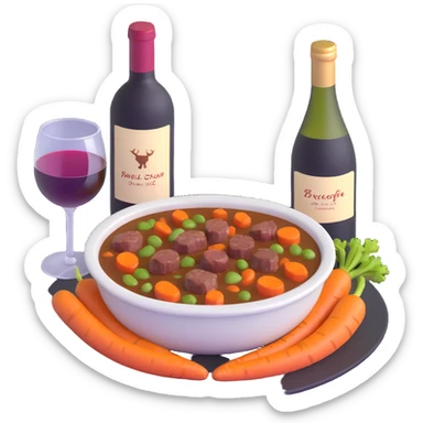 boeuf bourguignon french beef stew with carrots and wine sticker