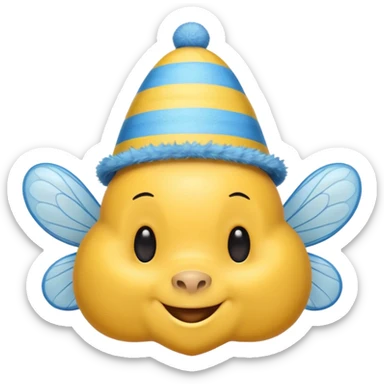 
Bees with blue Birthday Hat, Happy bee with striped party hat sticker