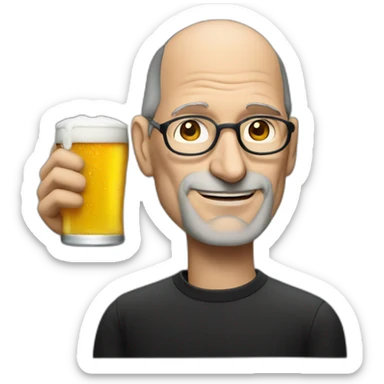 Steve jobs having a beer sticker