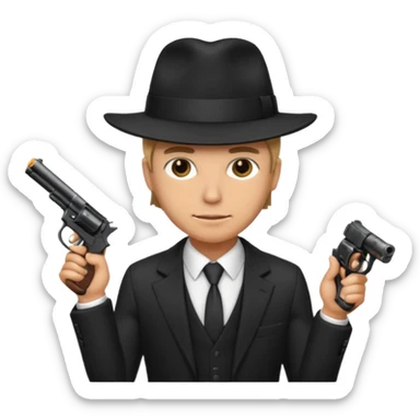 Underboss, black suit, fedora, gun sticker