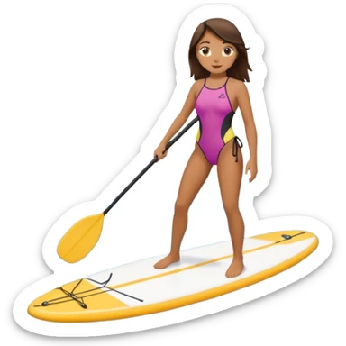 Brunette girl and paddle boarding  sticker