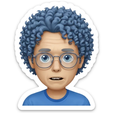 curly hair zombie with glasses blue t shirt sticker