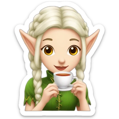 elf with white pigtails sipping a cup of tea sticker