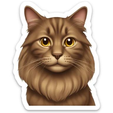 brown long-haired cat with a sly face sticker