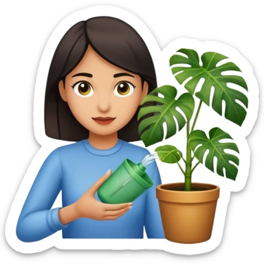 woman watering her monstera plant sticker
