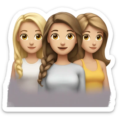 Three girls , one with short brown hair , one with long brown hair and one with long blonde hair  sticker