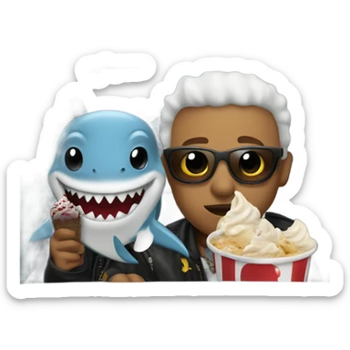 Ice crean punk with Shark in ice cube watching a movie in a car sticker