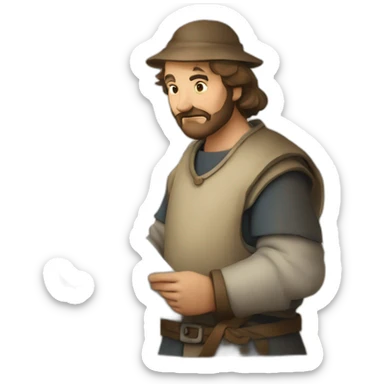 medieval architect working, overseeing a floor plan laid out on a piece of paper sticker