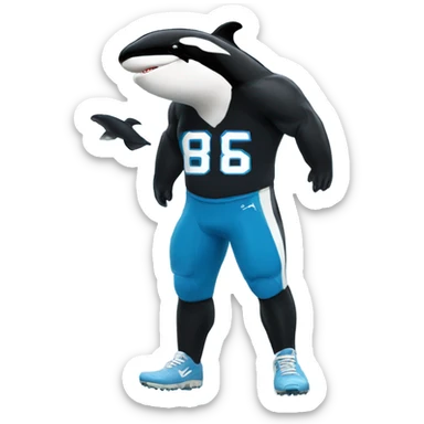 Orca wearing a blue football jersey with muscles  sticker