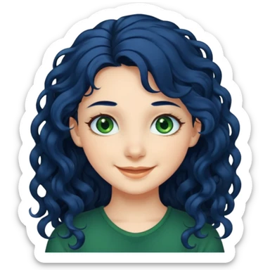 Girl with long  curly dark blue hair, green eyes, and very fair skin. sticker