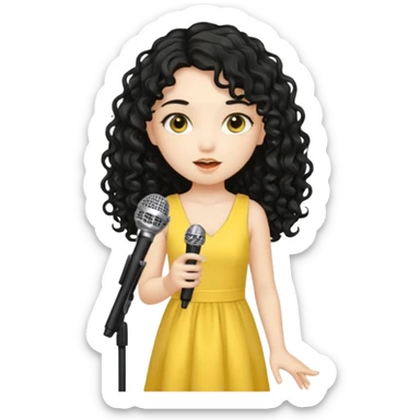 girl in yellow blink dress, logn black curly hair, holding a mic



















 sticker