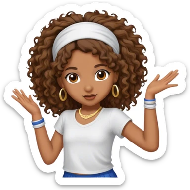 Dancing brown girl with long darn brown curly hair with headband hip hop sticker