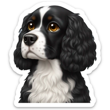 Small completely black king spaniel with black fur on his whole face and white fur on chest sticker