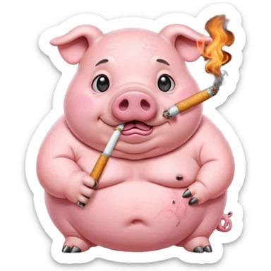 Fat pig with cigarette  sticker