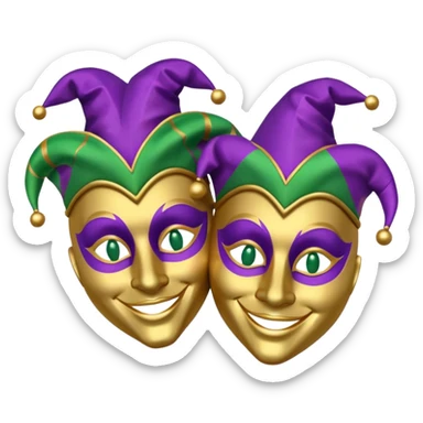 2 jesters masks for mardi gras in purple gold and green like this as the outline: 🎭 sticker