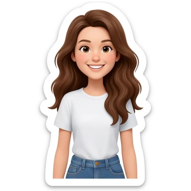 chica guapa con pelo castaño largo y ojos castaños con ropa casual sonriente sticker