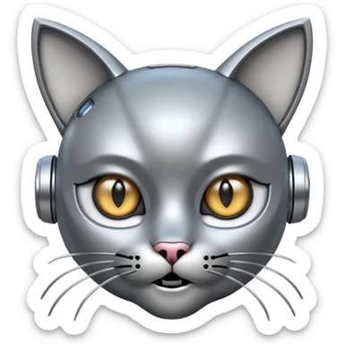 robot looking surprised with cat ears and looks funny sticker