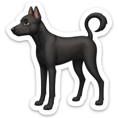 Full black dog like full body dog emoji, Drooping ears, short muzzle, medium coat, stocky build, slender long legs sticker