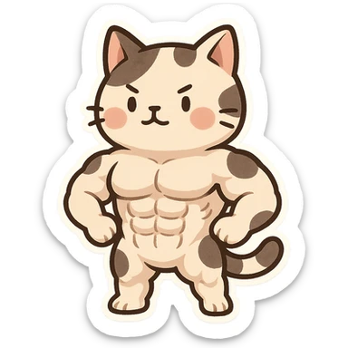 Abstract expression, a cow cat with eight abdominal muscles and a strong body sticker