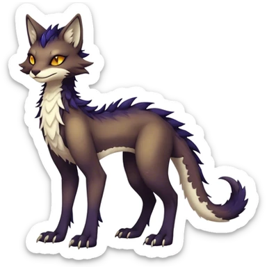 Kawaii dark vibrant edgy fantasy ethereal feline-vernid-sergal-fursona animal creature with a tufted tail full body sticker