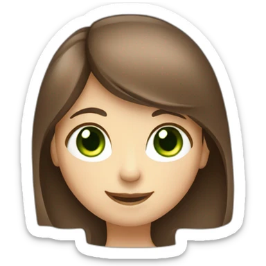brown hair, slim face, green eyes girl smiling and waving hi sticker