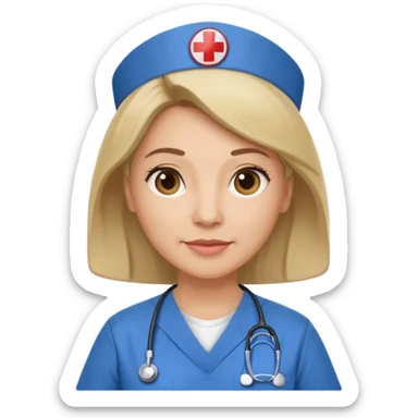 A middle aged female nurse wearing scrubs sticker
