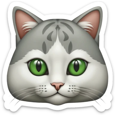 fai un gatto grigio e bianco con gli occhi verdi sticker