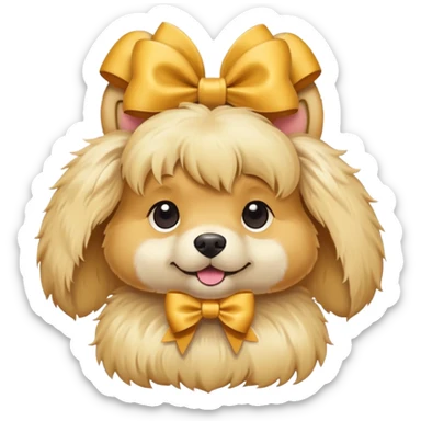 a blonde dog with a bow in sticker