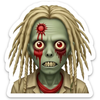 create zombie with dreadlocks have some of the drealocks cover his face sticker
