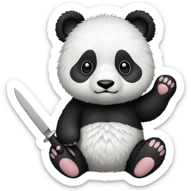 A cute panda emoji with a small knife sticker