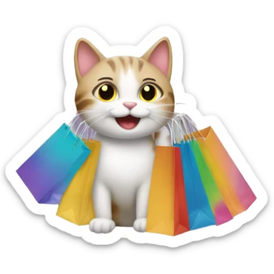 happy gay cat with shopping bags sticker