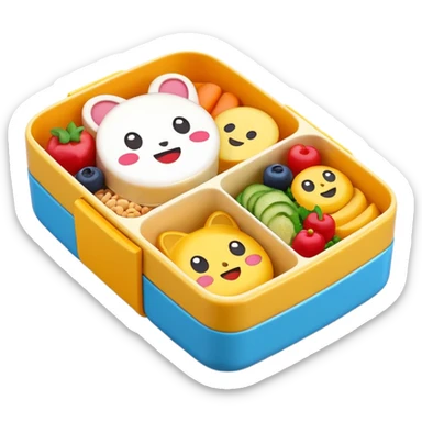 mini bento box, compact lunch, cute emoji sticker