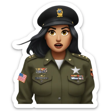 Kylie Jenner gets angry and screams in black army uniform sticker