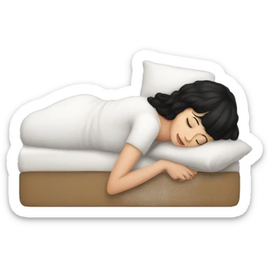 Woman pale skin black hair with bangs sleeping in bed with pillow, white woman sticker