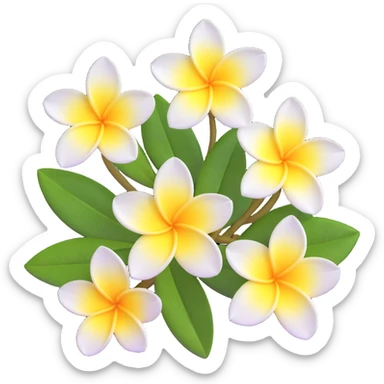 plumeria flower with five white petals and yellow center sticker