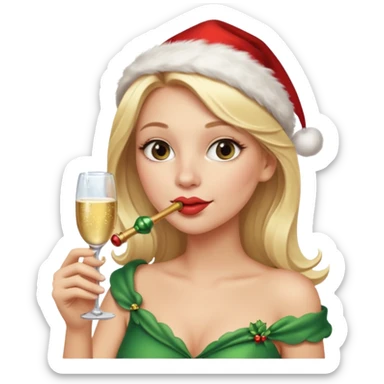 A beautiful girl with blonde hair with a festive pipe in her mouth sticker