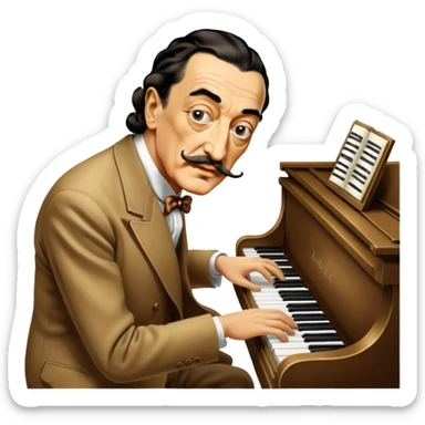 Salvador Dali with his iconic mustache playing a piano sticker