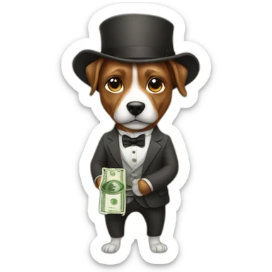 Doga man who looks like a gentleman holding money sticker