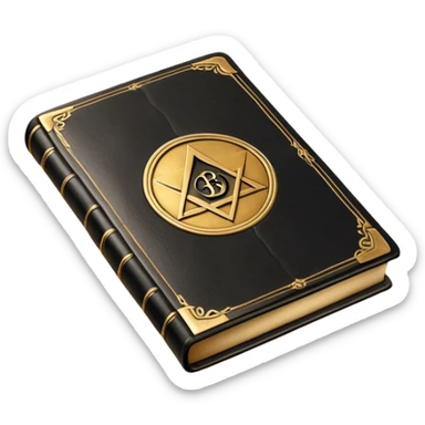 A black and gold book with an aged leather texture, embossed with an alchemical symbol, a, silhouette hand, exuding wisdom, mastery, and the relentless pursuit of greatness. - book on mastery  sticker