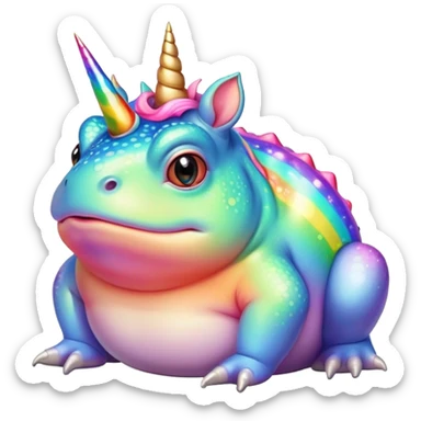 fat round rainbow toad with unicorn horn sticker
