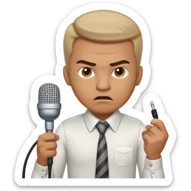 the male office manager yelling at her to stop with angry face and unpluggging her microphone cable
 sticker