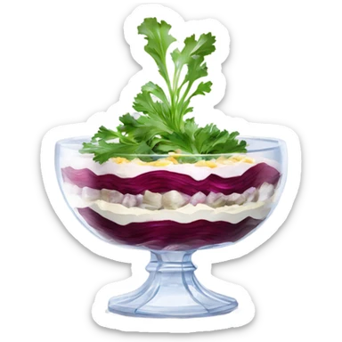 Shuba russian Layered Beet dish  with Herring and mayonnaise in Crystal bowl  sticker