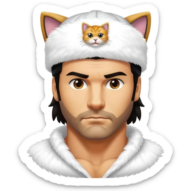 Razor Ramon from Sega WWF Mania video game pinning down a cat wearing a cap sticker