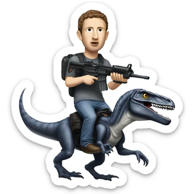 Mark zuckerburg riding a velociraptor with a machine gun sticker