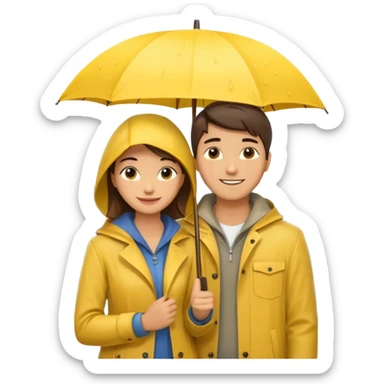 Couple under yellow umbrella, City Rain Scene. sticker