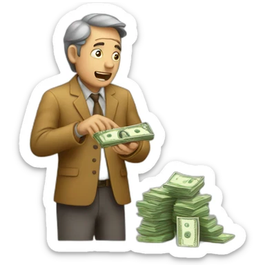 greedy standing man seeing money in his both hands sticker