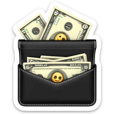 Rich emoji style black leather wallet with dollar bills, luxury money vibe, premium 3D emoji, ultra clean, high detail, no background
 sticker