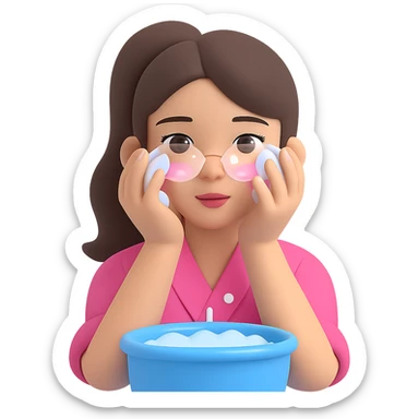 Edit the image of a girl washing her face with bubbles, ponytail hairstyle, same style as the original, with no background. sticker