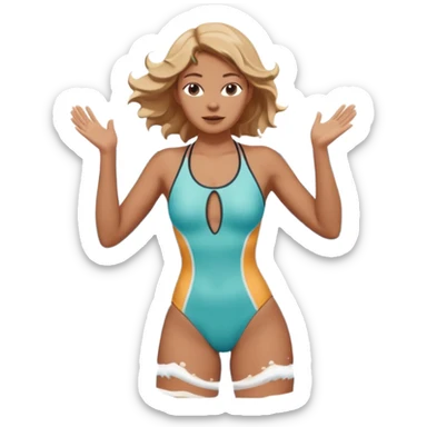 woman standing in the ocean with visible waves around her, medium shot showing upper body and surrounding water, waves clearly rising and splashing, dynamic sea motion, confident expression, 3D cartoon style, mobile game icon style, clean composition, no text, no watermark
  sticker