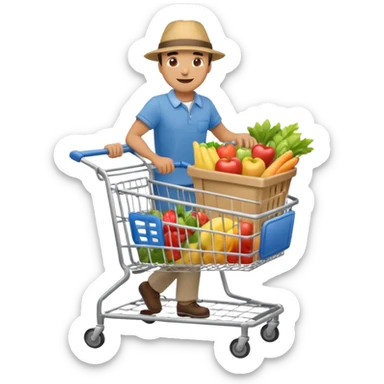 A happy man walking with an empty supermarket cart full body sticker